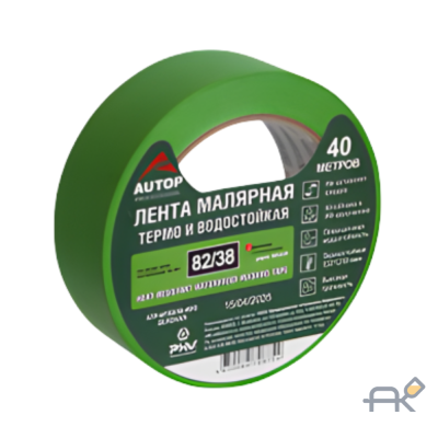 Лента малярная AUTOP 82/38 термо и водостойкая (зеленая) 38 мм x 40 м (24шт в коробке) цена за 1 шт